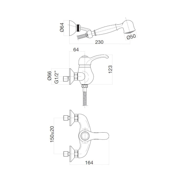 Смеситель для душа Webert Aurora AU870101065 бронза матовый