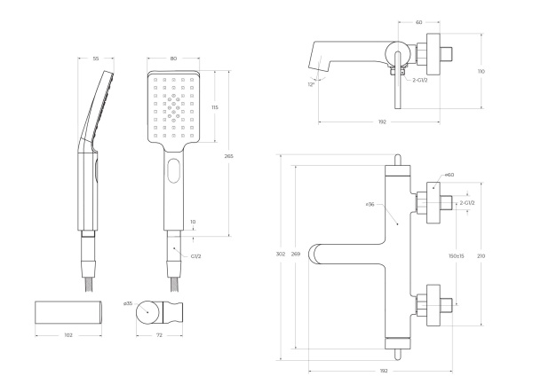 Смеситель для ванны с ручным душем, шлангом и держателем BelBagno Acqua ACQUA-VASM/DFS-CRM хром глянцевый