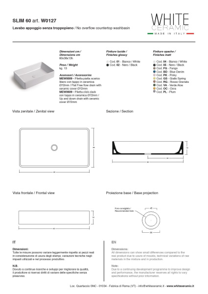 Раковина  White Ceramic Slim W012701 белый Раковина  White Ceramic Slim W012701 белый