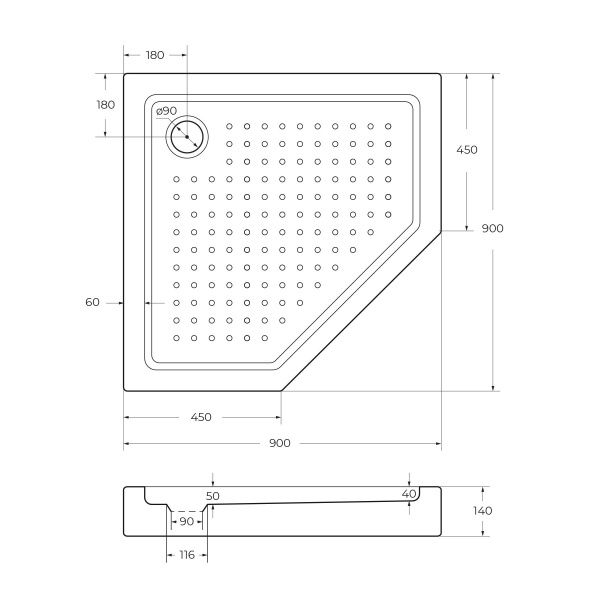 Акриловый поддон 90x90 см Cezares  TRAY-A-P-90-15-W0 белый Акриловый поддон 90x90 см Cezares  TRAY-A-P-90-15-W0 белый